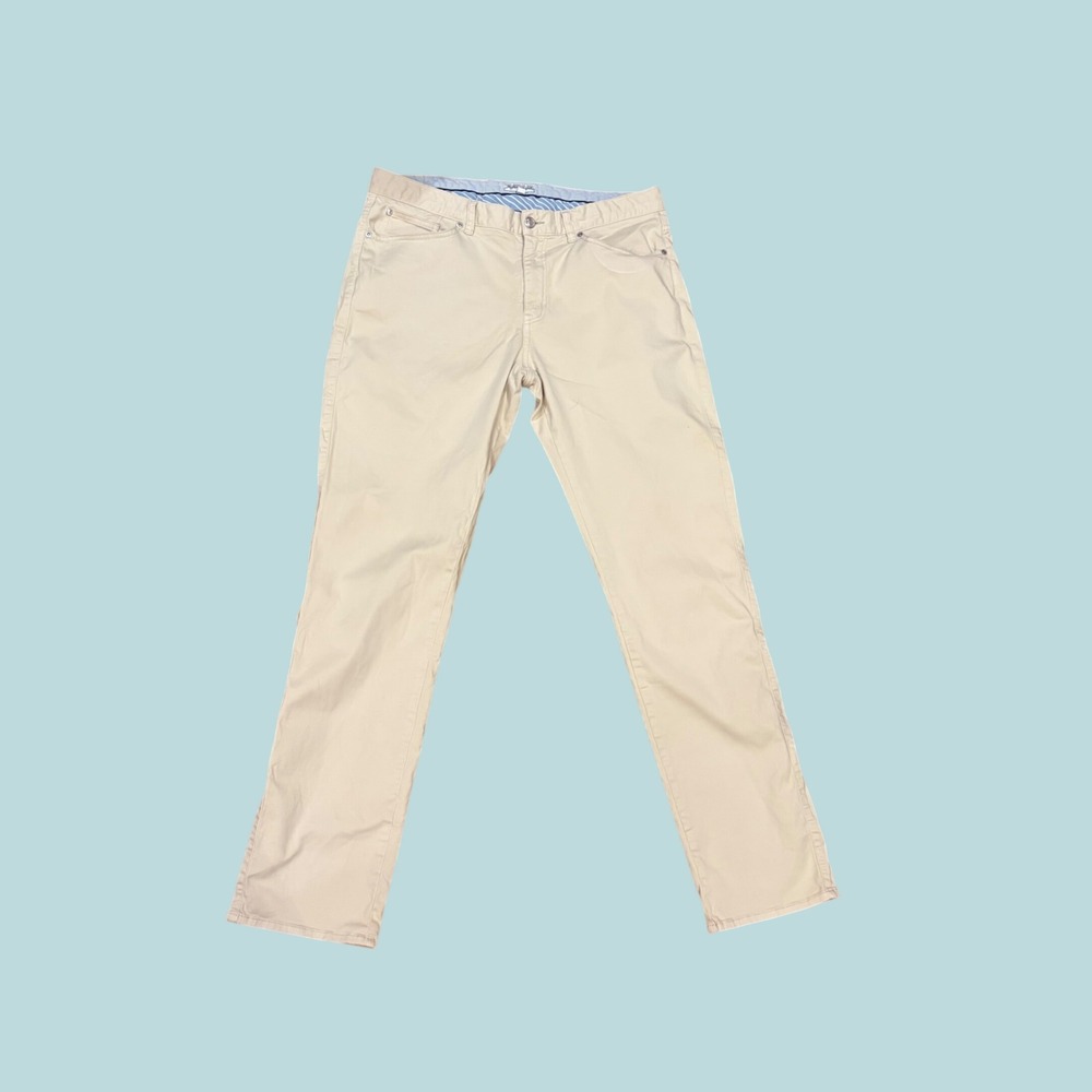 Peter Millar Mens Five Pocket Pants Cream Khaki Straight Leg Size 35